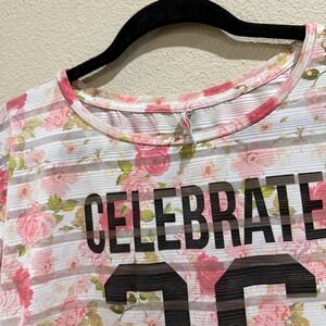Sister Celebrate 36 the Little Things Floral Mesh Striped Cropped T-Shirt Top XS